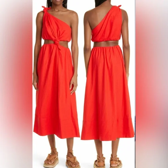 farm rio red one shoulder dress Farm Rio + Red One Shoulder Dress